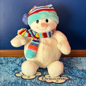 Striped Snowman Plush Toy with Hat and Scarf